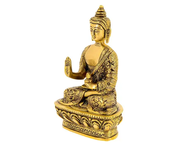 Statueta cu Buddha medicinei pe floare de lotus din bronz- medie