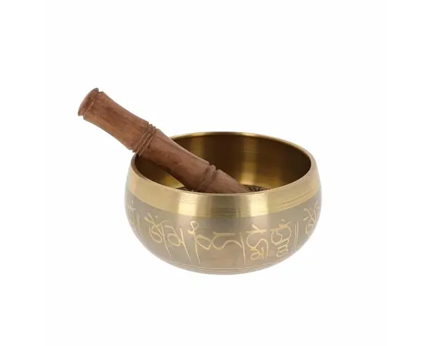 Vas tibetan  Bol cantator auriu cu Buddha Medicine si cele 8 simboluri  Mediu