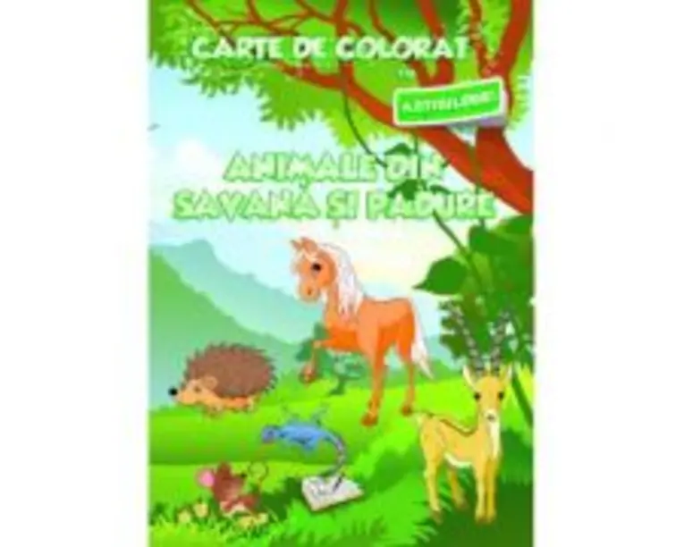Carte de colorat cu abtibilduri. Animale din Savana si din Padure