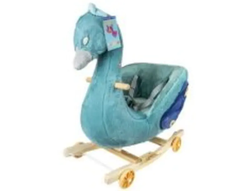 Balansoar pentru Bebelusi, paun, lemn + plus, cu Rotile, 66 cm
