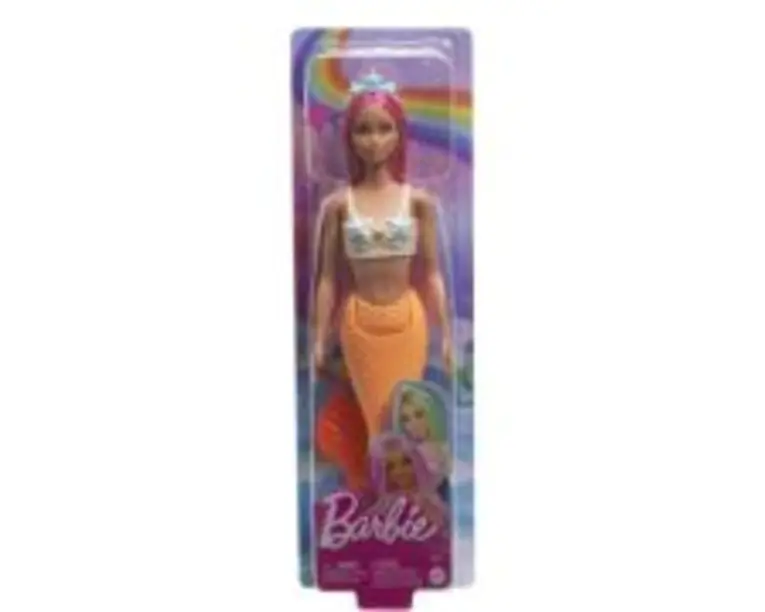 Papusa sirena cu parul roz si coada portocalie Dreamtopia, Barbie