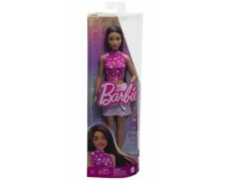 Papusa fashionista bruneta cu top cu stelute, Barbie