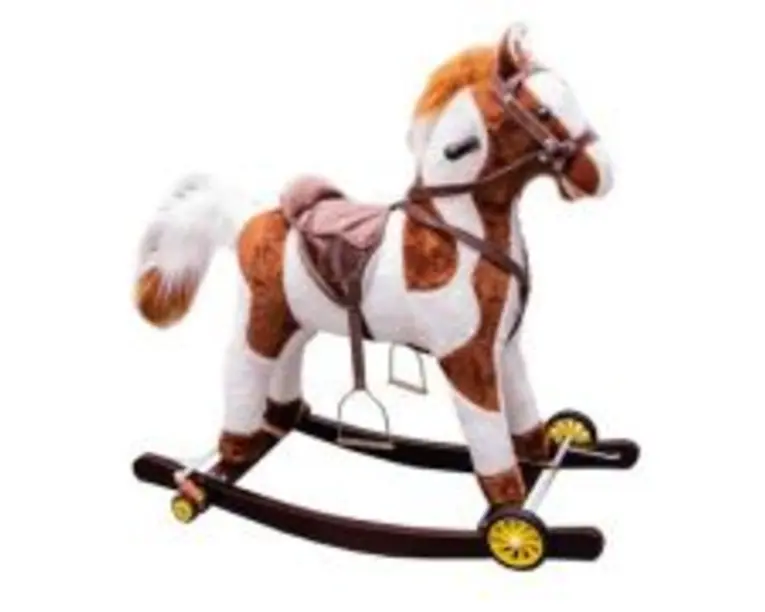 Calut Balansoar, Lemn + Plus, cu Rotile, Maro + Alb, 74 cm