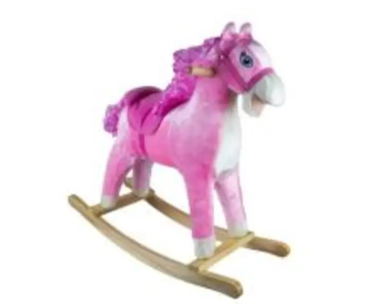 Calut balansoar, lemn + plus, roz, 78x28x68 cm
