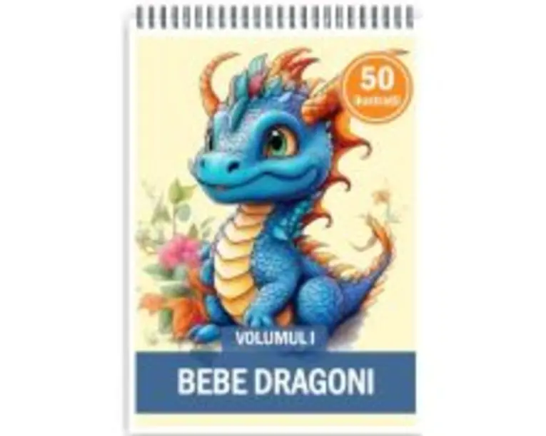 Carte de colorat pentru copii, 50 de ilustratii, Bebe dragoni, Volumul 1
