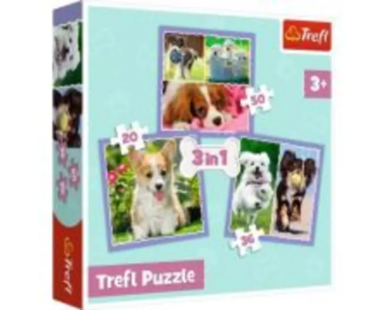 Puzzle 3in1 catelusii adorabili cu 106 piese