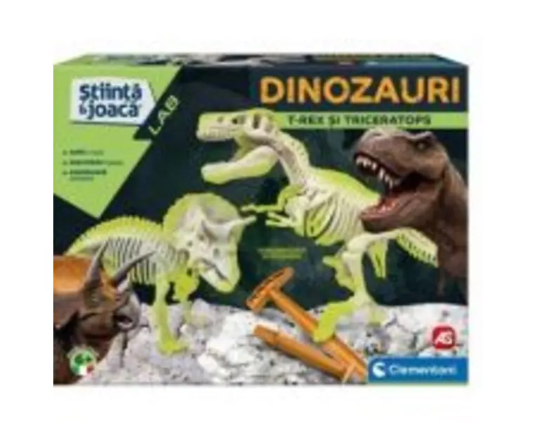 Set de joaca Descopera Dinozaurii T-Rex &amp; Triceraptor, Fluorescent, Clementoni