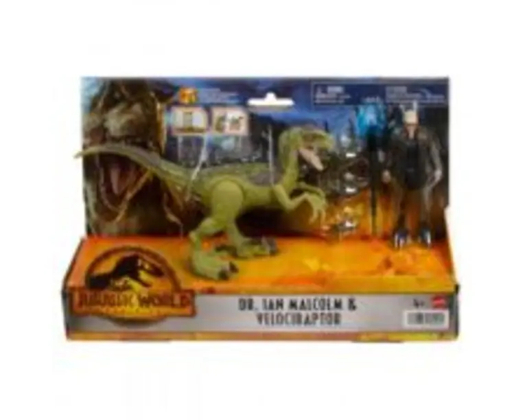 Set 2 figurine Dr. Ian Malcolm si velociraptor, Jurassic World Dominion