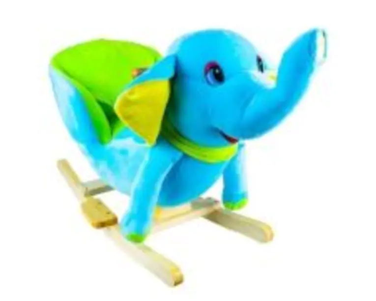 Elefant Balansoar pentru bebelusi, lemn + plus, albastru, 60x34x45 cm