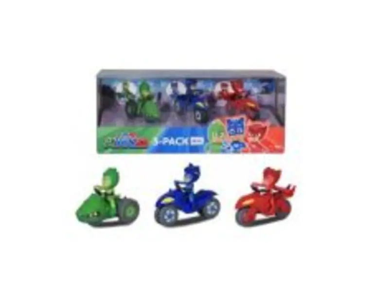 Set 3 motociclete cu figurina scara 1: 64, Eroi in pijamale, Dickie