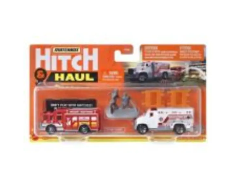 Set 2 vehicule scara 1: 64 Matchbox Hitch&amp;Haul Fire rescue Hazard Squad Ambulance