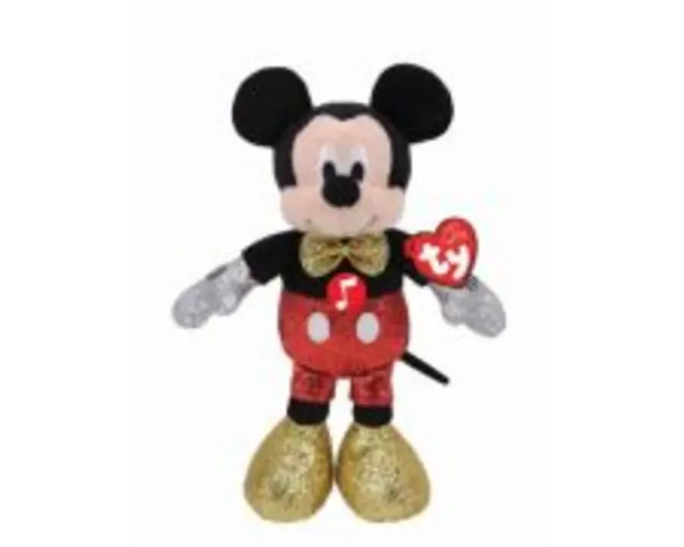 Jucarie plus Beanie Babies Disney Mickey cu sclipici si sunete, Ty, 20 cm