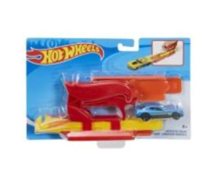 Set lansator portabil rosu si masinuta, Hot Wheels