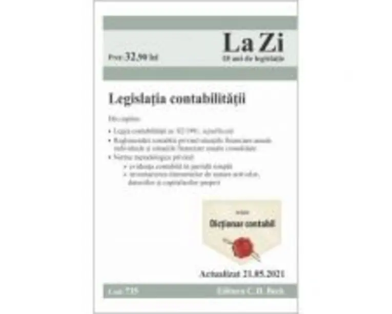 Legislatia contabilitatii. Cod 735. Actualizat la 21. 05. 2021