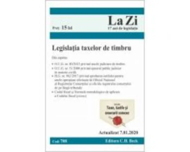 Legislatia taxelor de timbru. Cod 708. Actualizat la 7. 01. 2020