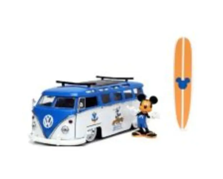 Masina din metal Volkswagen t1 bus, scara 1: 24, si figurina mickey mouse, jada