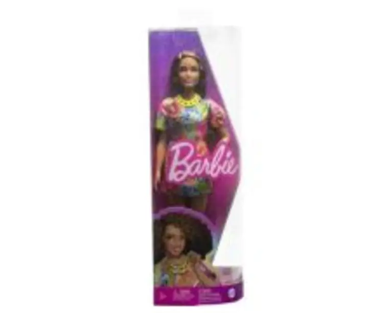Papusa Barbie Fashionista satena cu rochie cu imprimeu good vibes