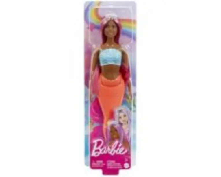 Papusa sirena cu par magenta si coada portocalie, Barbie Dreamtopia