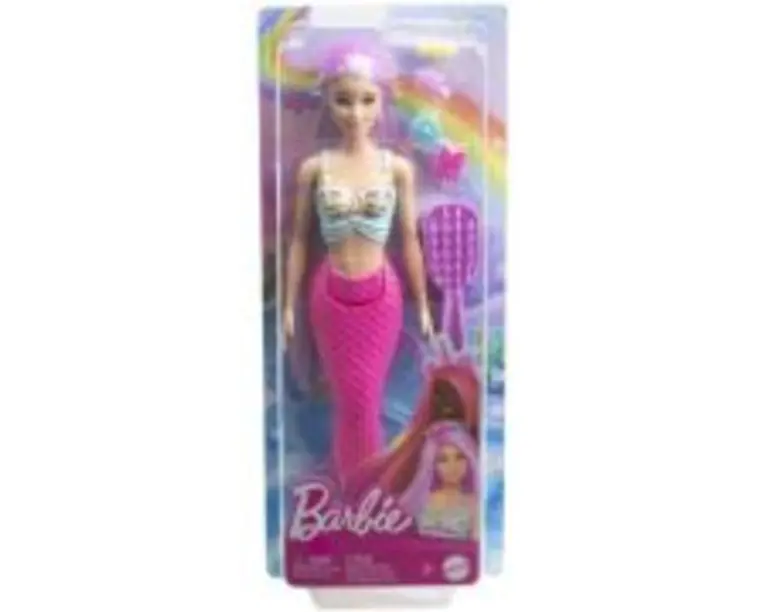 Papusa sirena cu par mov si coada roz, Barbie Dreamtopia