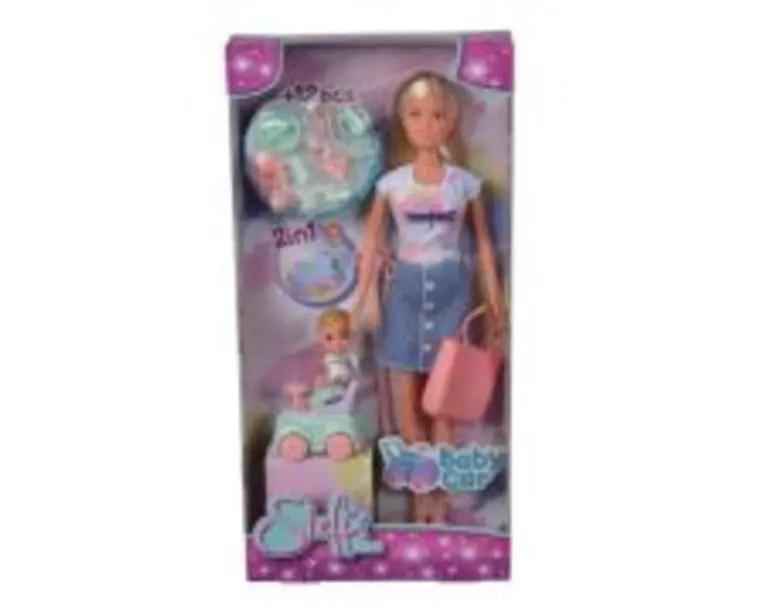 Papusa Steffi Love cu masinuta premergator si bebe