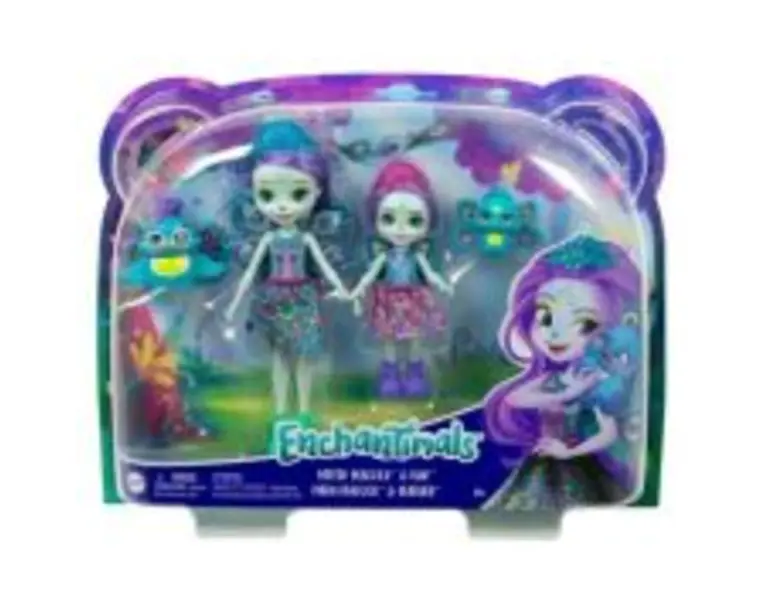 Enchantimals set papusi surori si animalutele lor. Patter Peacock cu Flap si Piera Peacock cu Feather