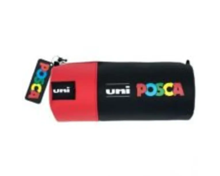 Penar cilindric rosu/negru cu fermoar, set 16 markere, 5M, 3M, 1M - Posca (P4193)
