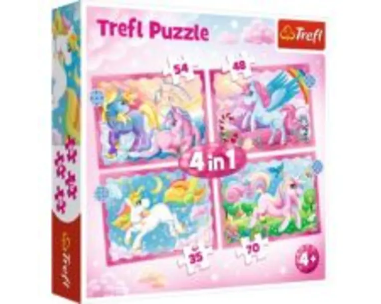 Puzzle 4 in 1 Unicorni si magie, 35/48/54/70 piese