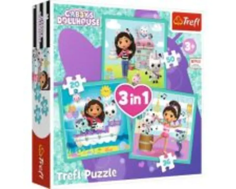 Puzzle 3in1. Gabbys Dollhouse Activitatile lui Gabby, Trefl