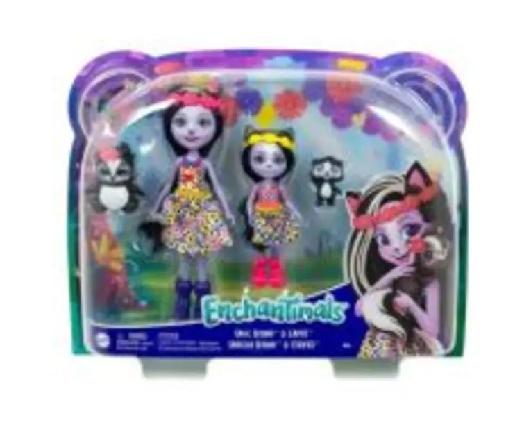 Enchantimals set papusi surori si animalutele lor. Sage Skunk cu Caper si Sabella Skunk cu Striper