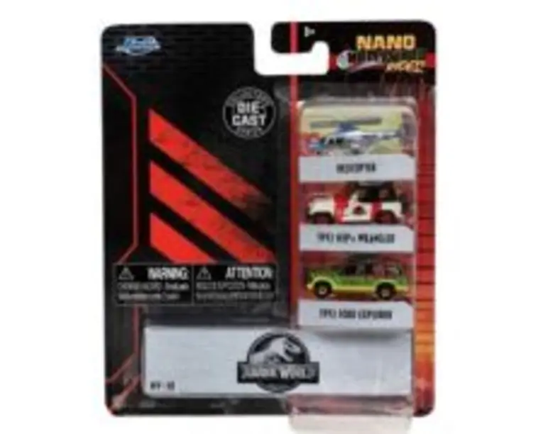 Set 3 masinute metalice jurassic 4 cm, Jada