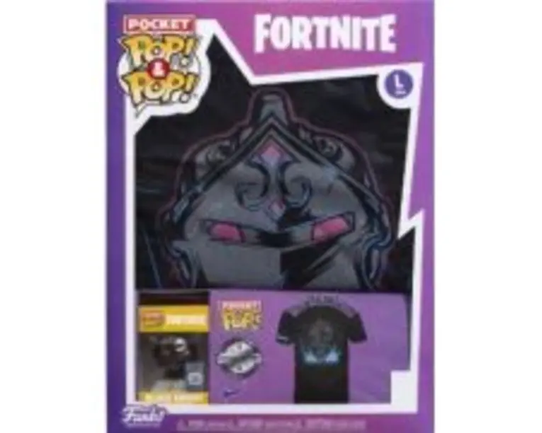 Set figurina, breloc si tricou, Funko POP!, Fortnite, Black Knight, T-shirt, marime L
