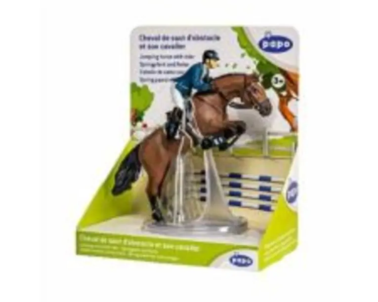 Set figurina Jocheu si cal sarind, Papo