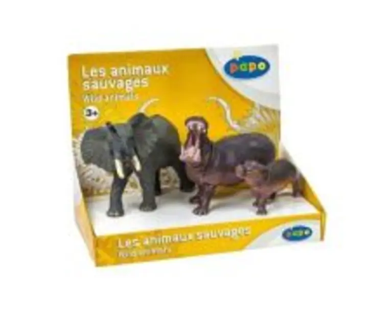 Set figurine animale salbatice, Elefant, Hipopotam si Hipopotam pui, Papo