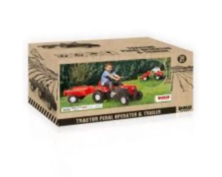 Tractor cu pedale si Remorca, rosu, 52x144x45 cm
