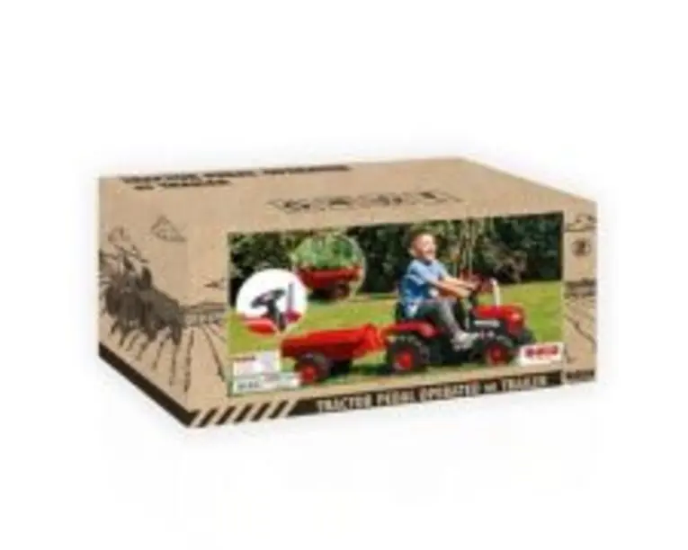 Tractor cu pedale si Remorca, rosu, 53x143x45 cm