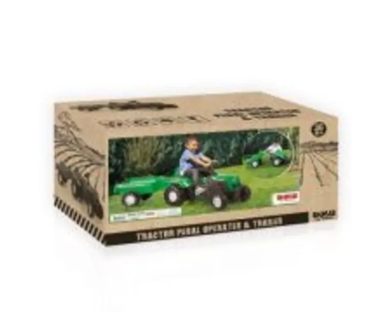 Tractor cu pedale si Remorca, verde, 52x144x45 cm