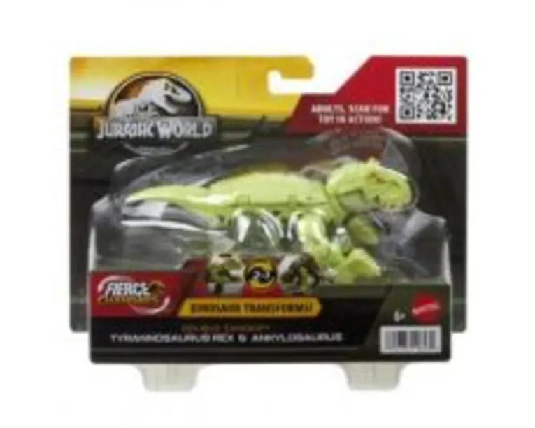Dinozaur transformabil tyrannosaurus rex si ankylosaurus verde, Jurassic World Fierce changers Double Danger
