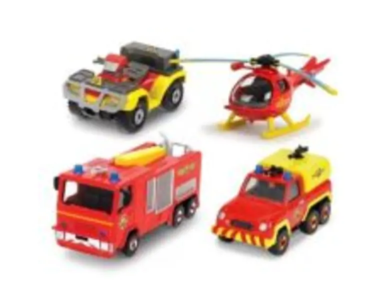 Pompierul Sam Set 4 vehicule din metal cu elicopter, scara 1: 64
