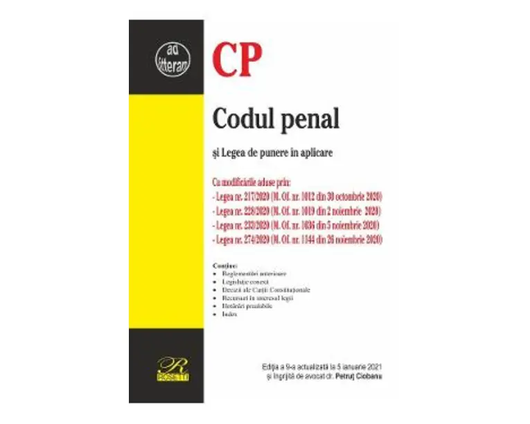 Codul penal si Legea de punere in aplicare Act. 5 ianuarie 2021