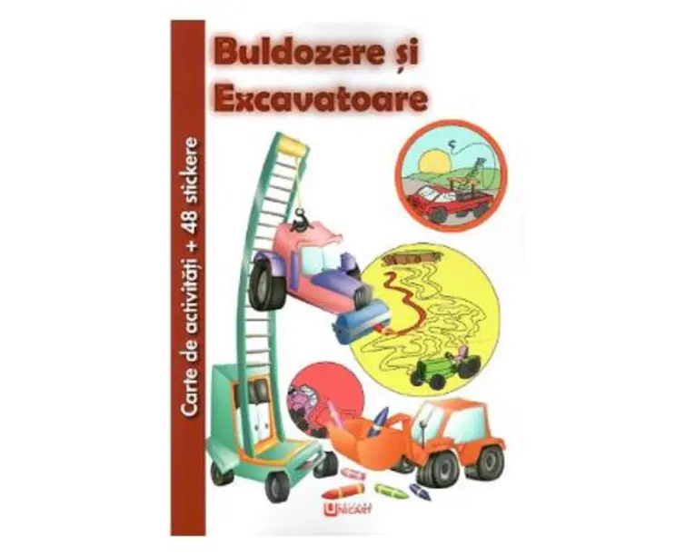 Carte de activitati cu 48 stickere: Buldozere si excavatoare