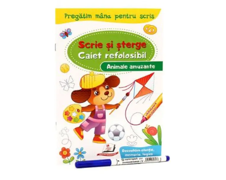 Scrie si sterge. Animale amuzante. Caiet refolosibil + whiteboard marker