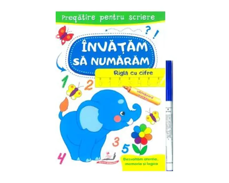 Scrie si sterge. Invatam sa numaram. Rigla cu cifre. Caiet refolosibil + whiteboard marker