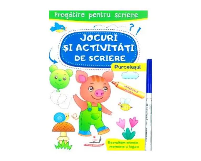 Scrie si sterge. Purcelusul. Jocuri si activitati de scriere. Caiet refolosibil + whiteboard marker