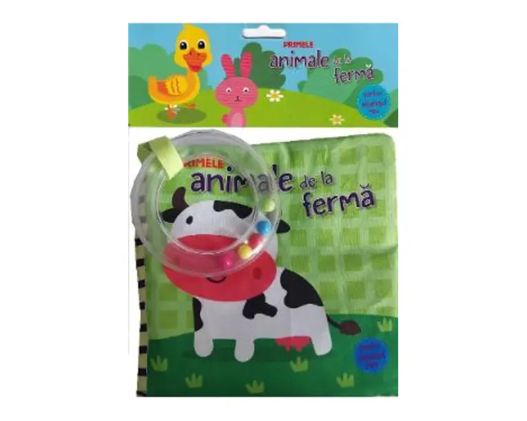 Primele animale de la ferma pentru bebelusul meu. Carte din material textil si jucarie