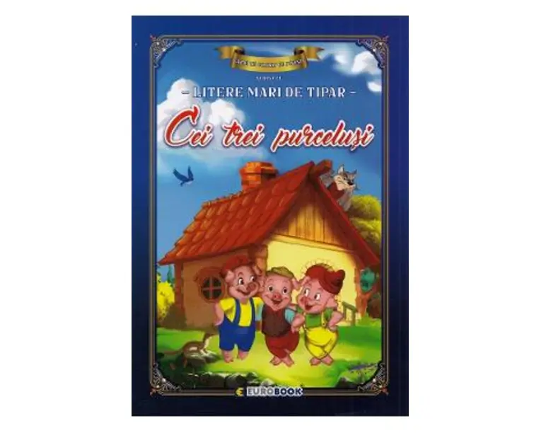 Cei trei purcelusi. Carte de colorat cu povesti scrisa cu litere mari de tipar
