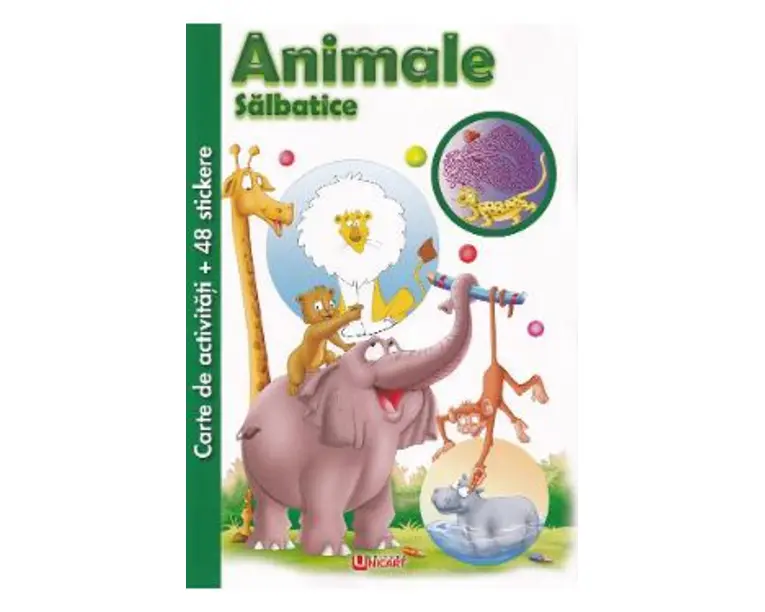 Carte de activitati cu 48 stickere: Animale salbatice
