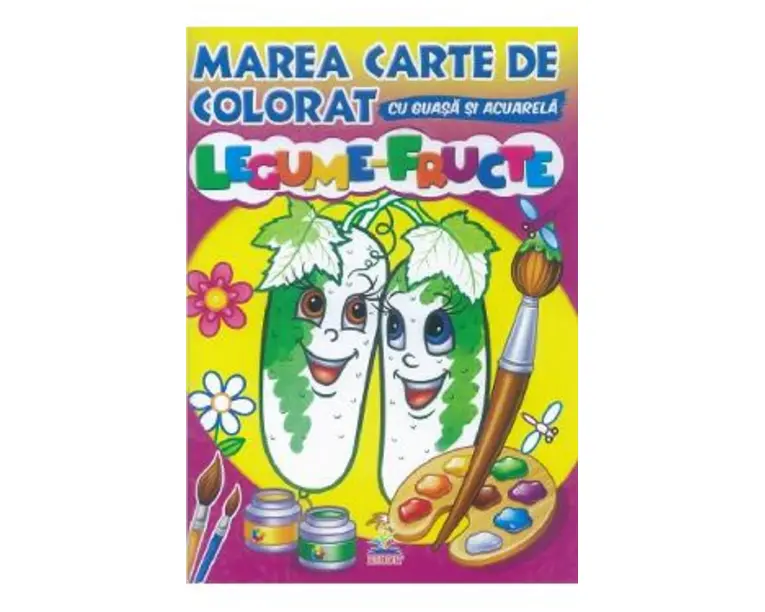 Marea carte de colorat cu guasa si acuarela. Legume-Fructe