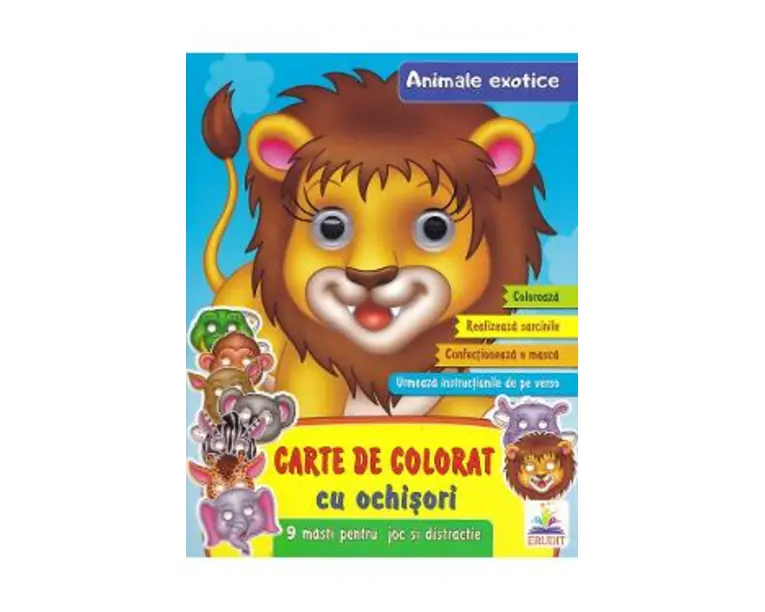 Carte de colorat cu ochisori. Animale exotice