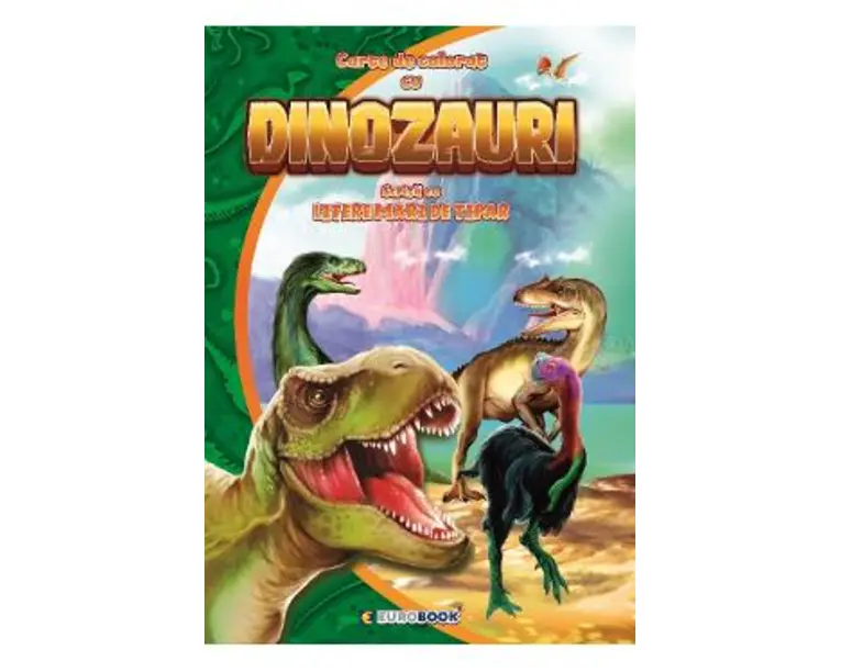 Carte de colorat cu dinozauri. Scrisa cu litere mari de tipar