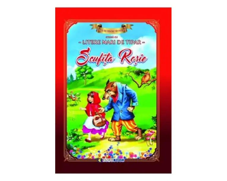 Scufita Rosie. Carte de colorat cu povesti scrisa cu litere mari de tipar